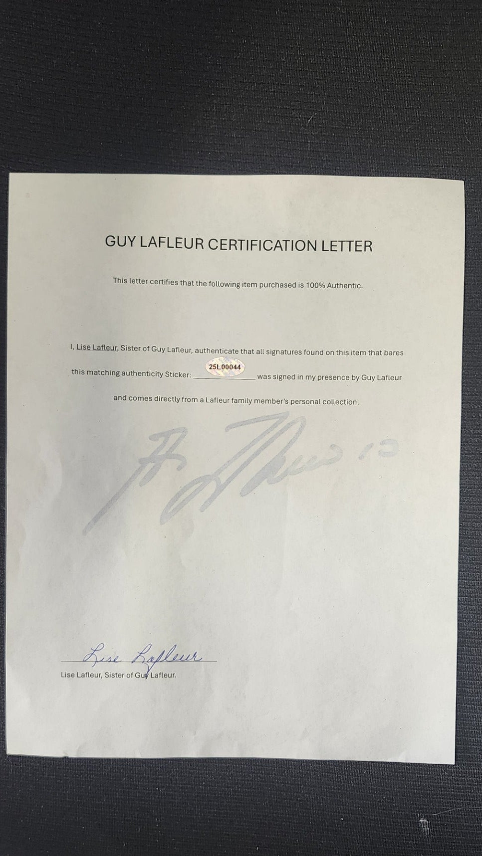 certificat Guy Lafleur