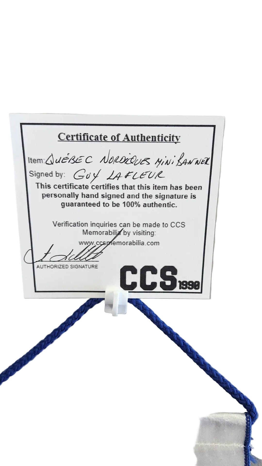 Mini-fanion des Nordiques de Québec signé par Guy Lafleur avec certificat CCS