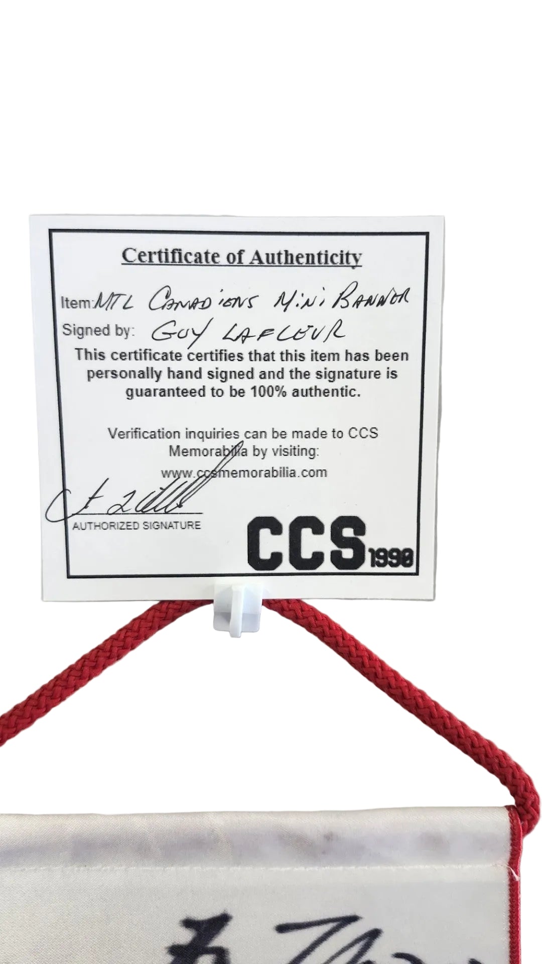 Mini-fanion des Canadiens de Montréal signé par Guy Lafleur avec certificat CCS