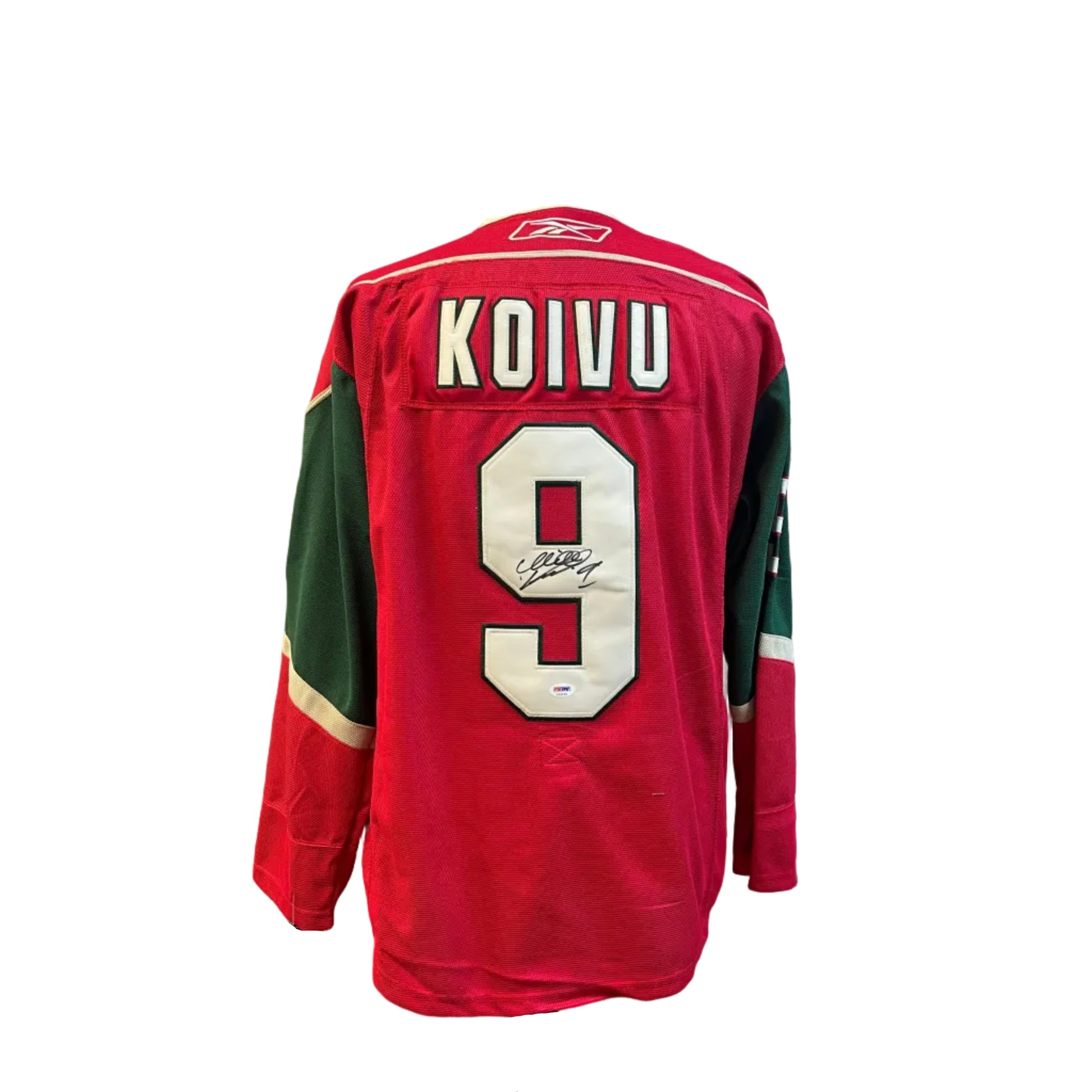 Chandail autographié Mikko Koivu #9 Minnesota Wild – mémorabilia LNH réplique Reebok certifié authentique | ESPACE B.R