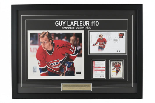 Cadre collector autographié Canadiens de Montréal – Guy Lafleur #10 (Timbre Postes Canada)