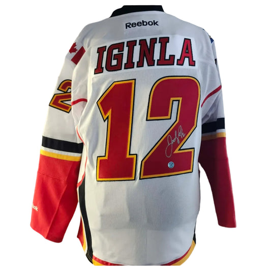 Chandail autographié Jarome Iginla #12 Calgary Flames – mémorabilia LNH réplique Reebok certifié authentique | ESPACE B.R