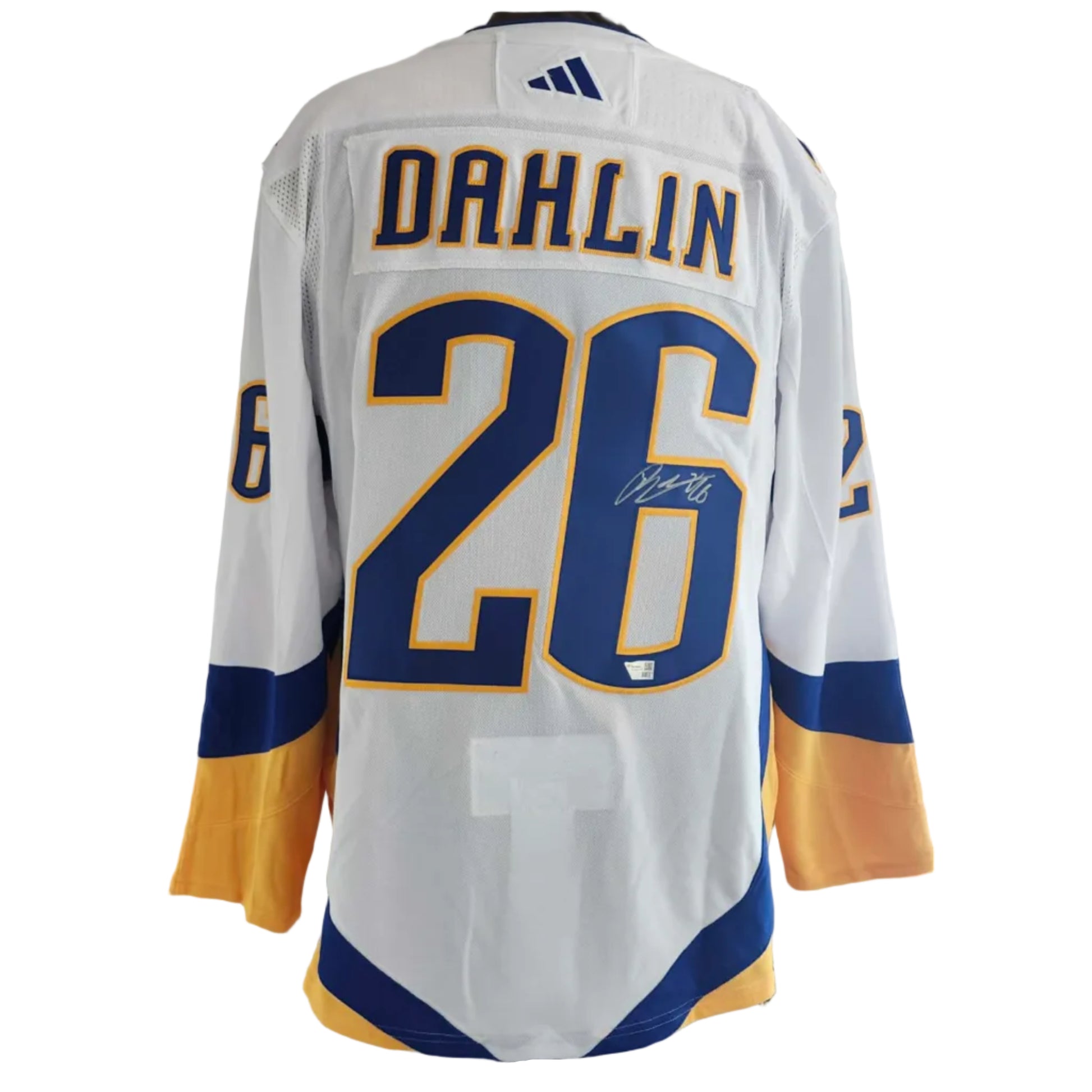 Chandail autographié Rasmus Dahlin #26 Buffalo Sabres – mémorabilia LNH réplique Adidas certifié authentique | ESPACE B.R