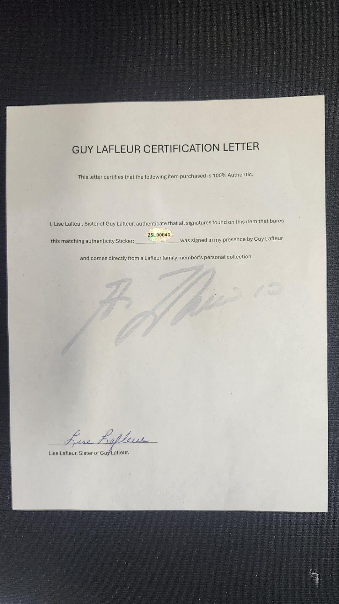 certificat authentification Guy Lafleur